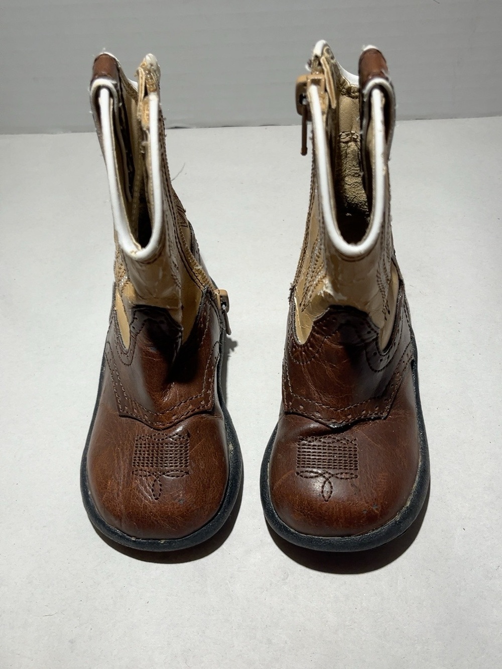 Roper Cowbabies Toddler Size 4 Brown Tan Western Cowboy Boots Side Zip